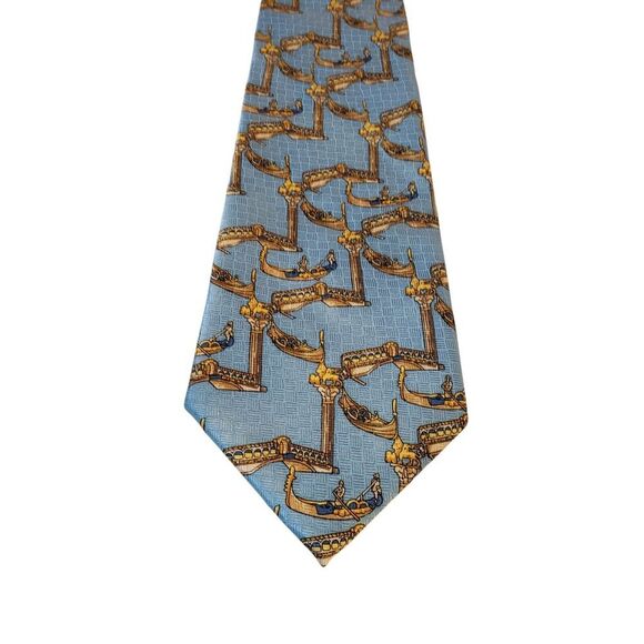 Trevisan‎ Venezia Neck Tie Mens Designer Luxury Blue Venice Bridges Gondolas - Picture 1 of 11